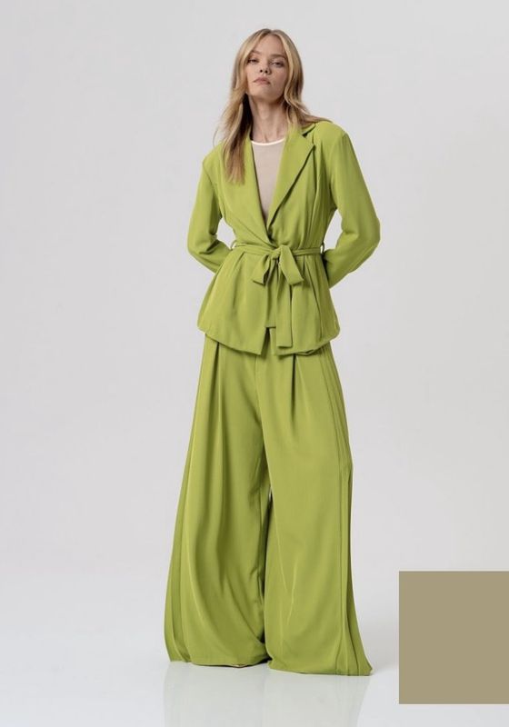 Long length jacket with belt olive green