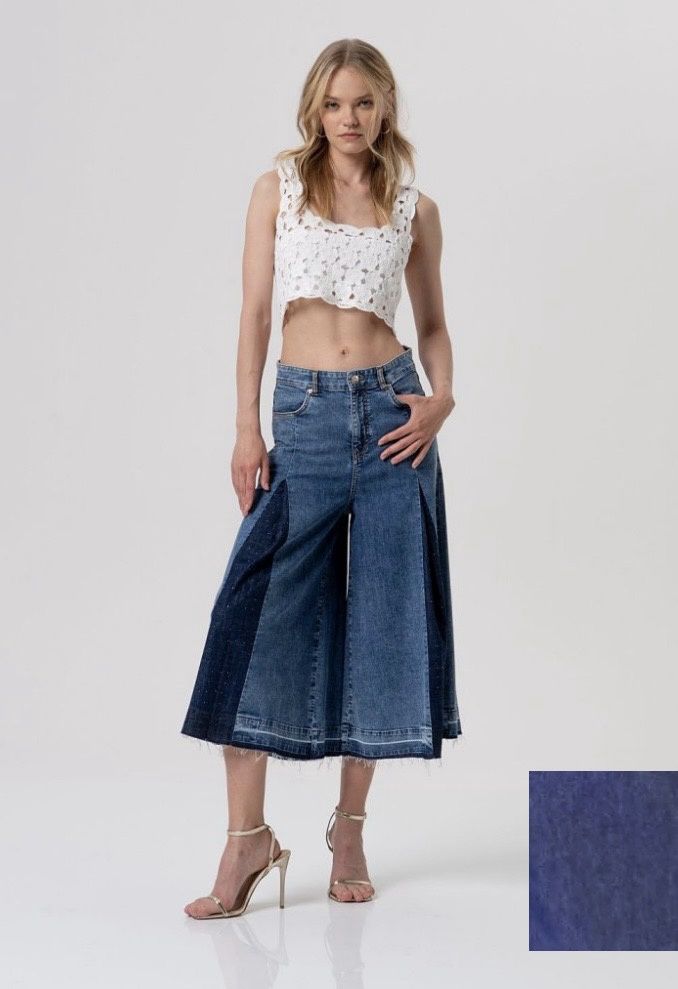 Denim flare culottes blue