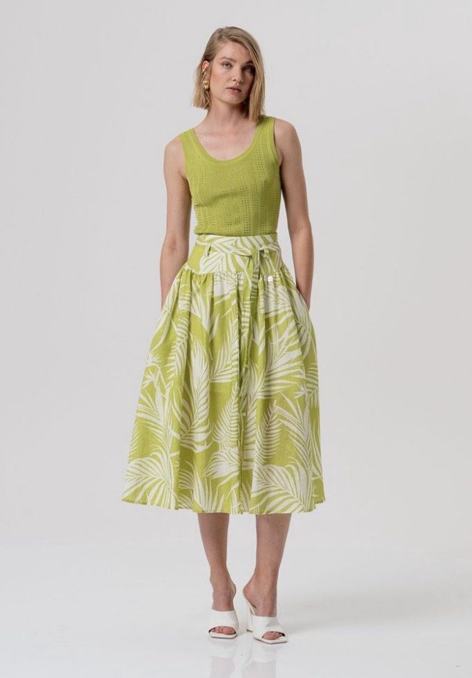 Printed midi skirt olive green