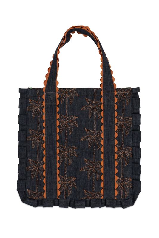 Denim embroidered tote bag