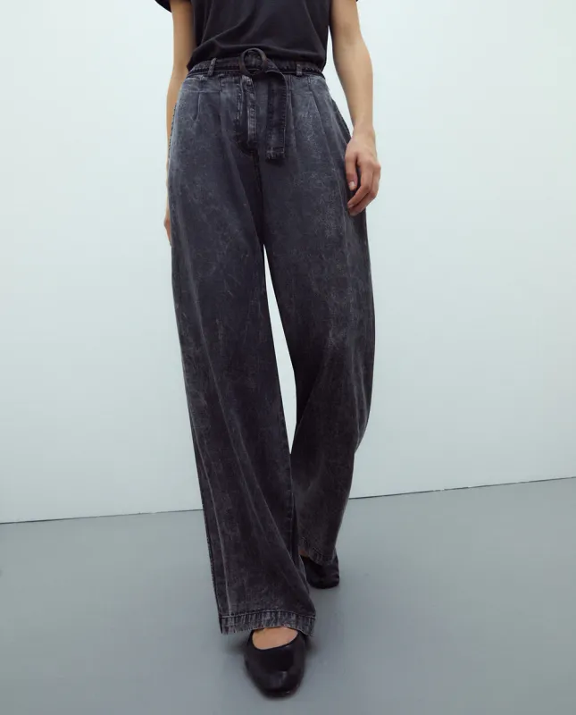 Grey high waisted wide leg tencel trousers