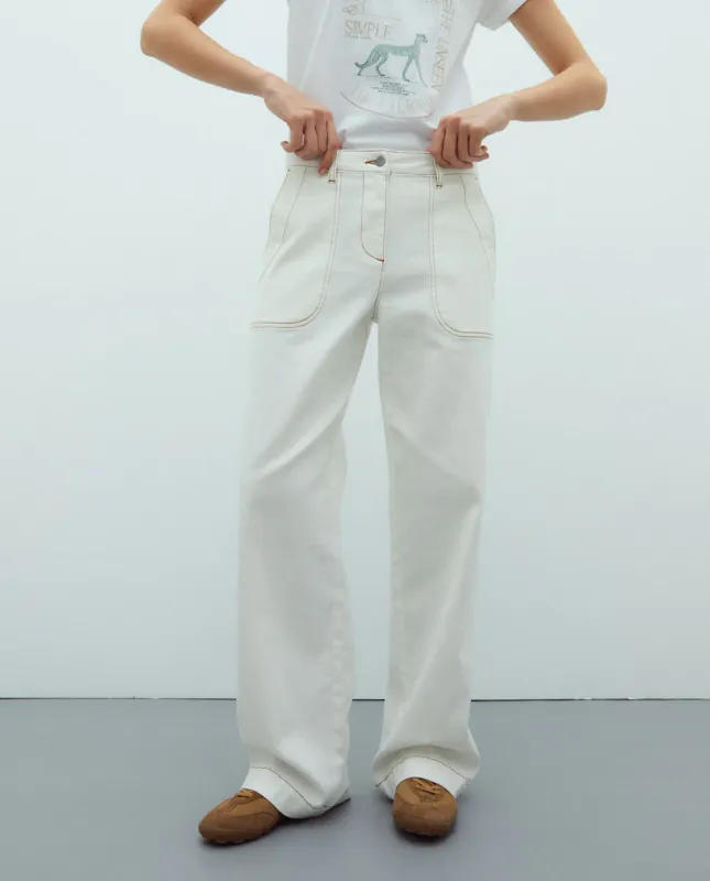 Cream wide leg denim jeans