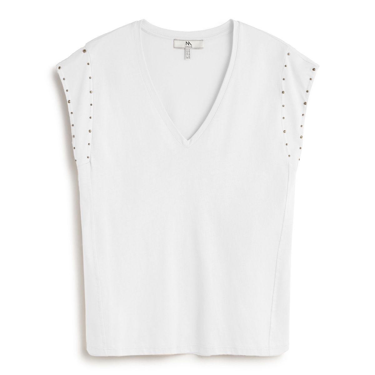 Cream v-neck sleeveless t-shirt