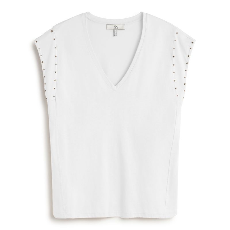 Cream v-neck sleeveless t-shirt