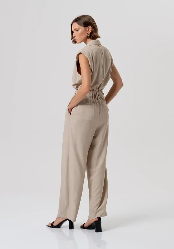Beige sleeveless jumpsuit
