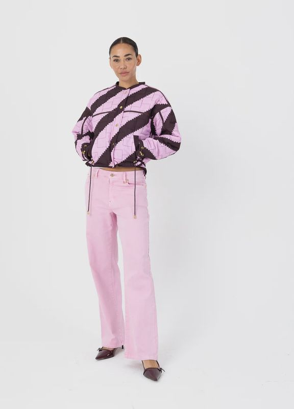 Zig zag bomber jacket in brown and pink