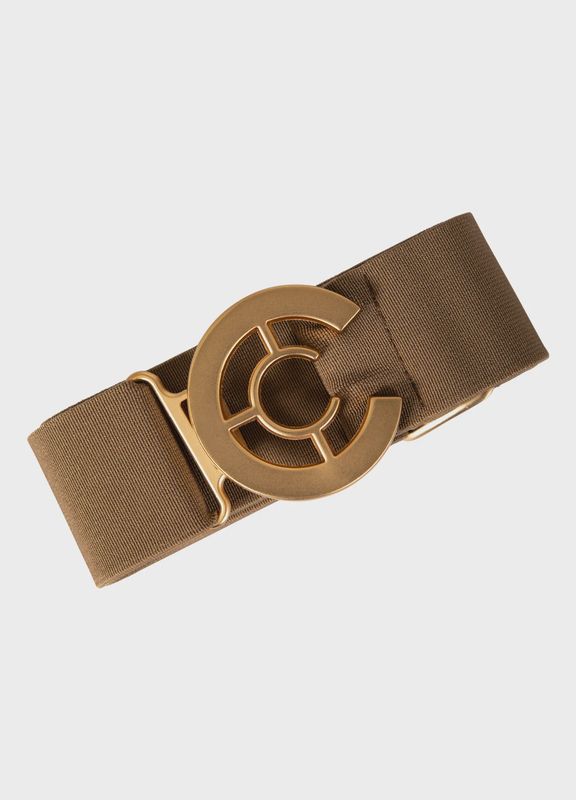 Logo elastic belt brown with gold buckle