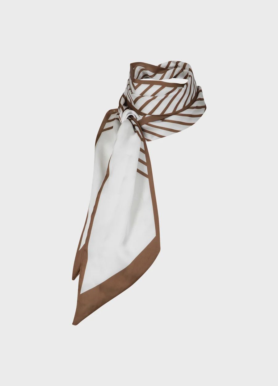 Stripe neck scarf brown white