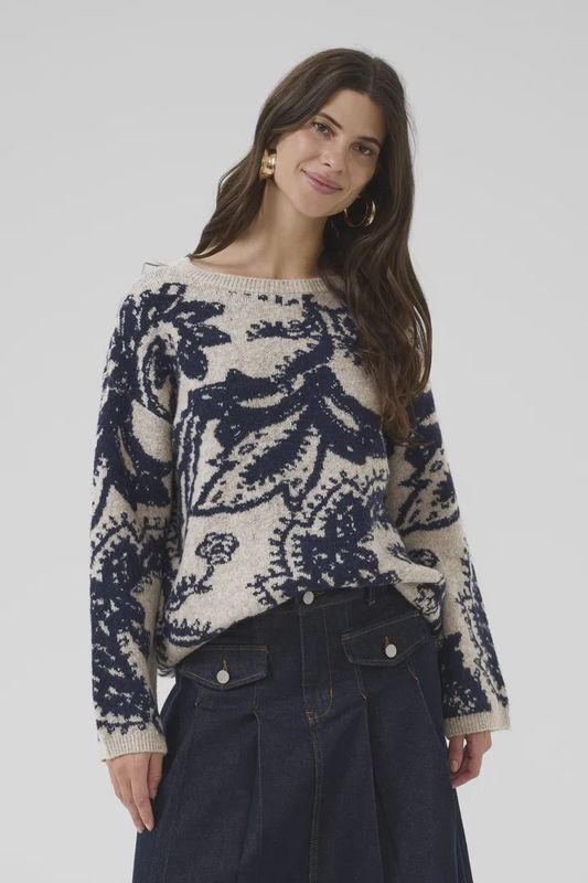 Temikka knitted jumper navy beige