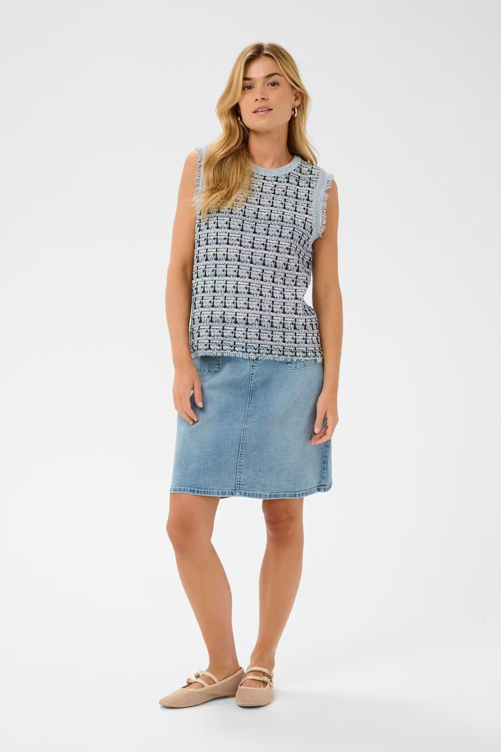 Over tweed knitted tank top blue mix