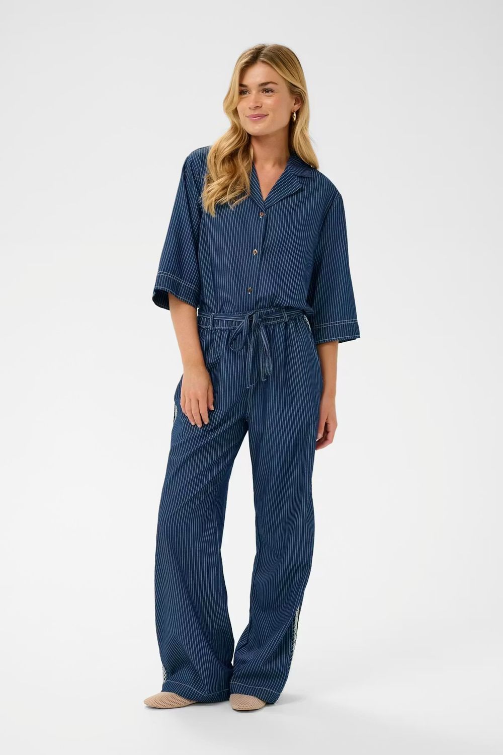 Agate wide leg trousers pinstripe denim blue