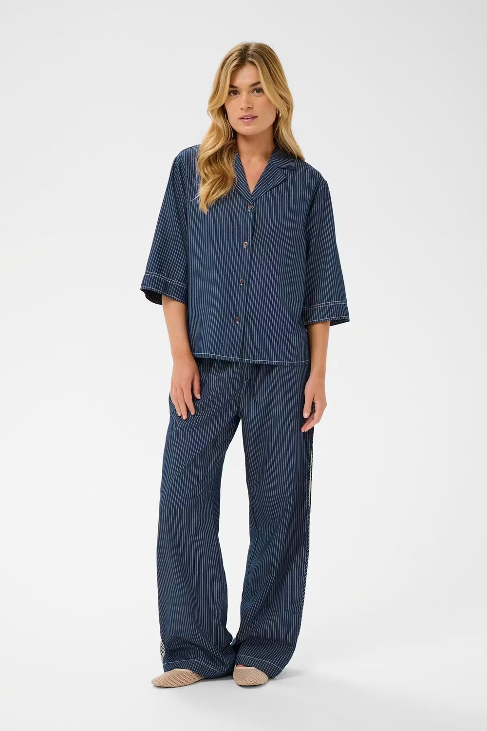 Agate boxy shirt pinstripe denim blue