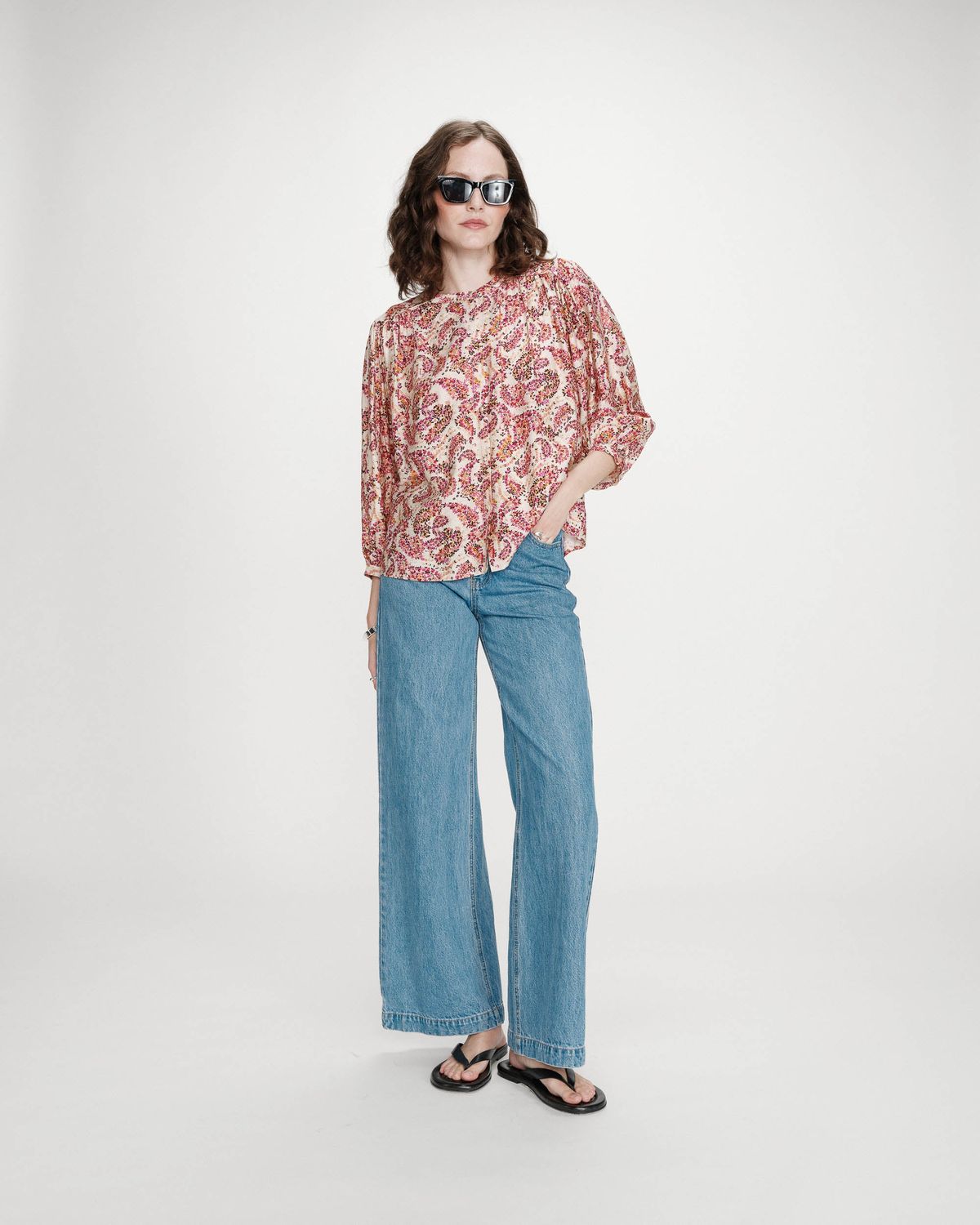 Vezia blouse cream orange pink mix