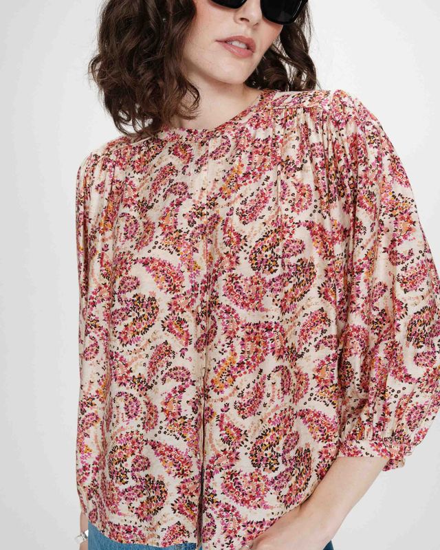 Vezia blouse cream orange pink mix