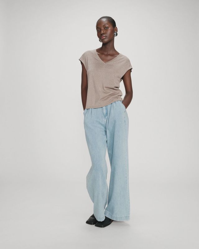 Valsons v-neck top metallic beige