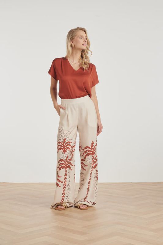 Satin Top with V-neck rust brown