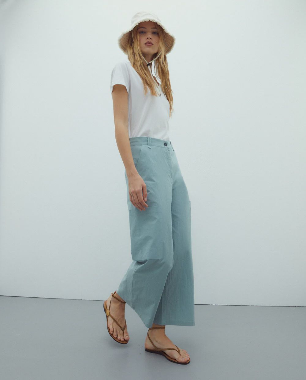 Wide leg culottes in duck egg blue