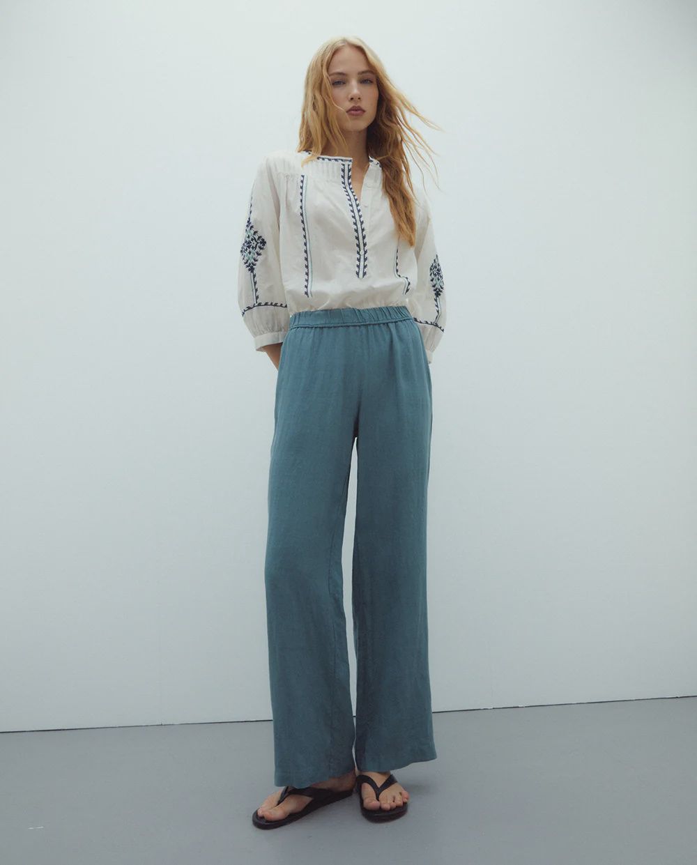 Linen trousers in duck egg blue