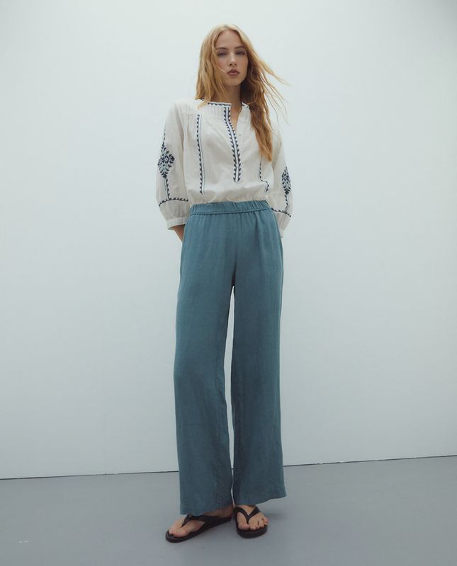 Linen trousers in duck egg blue