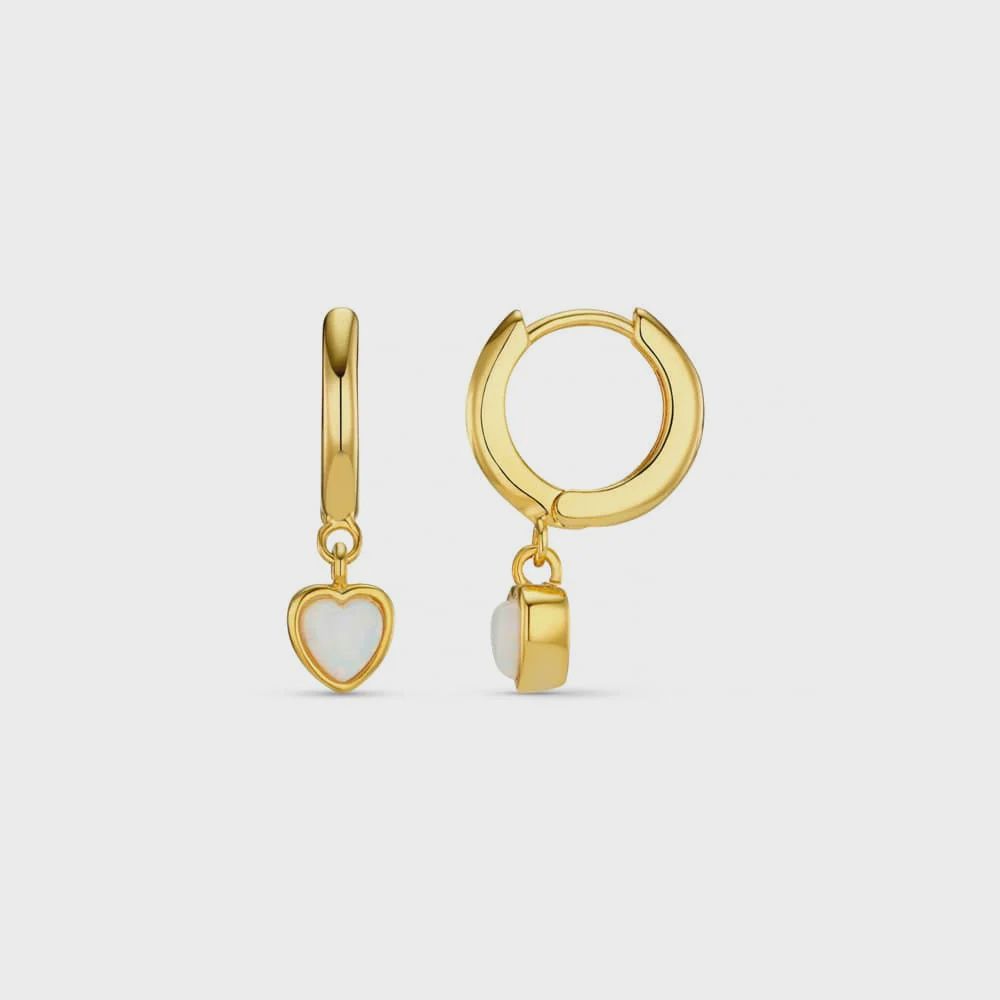 Opal heart drop huggie earrings gold