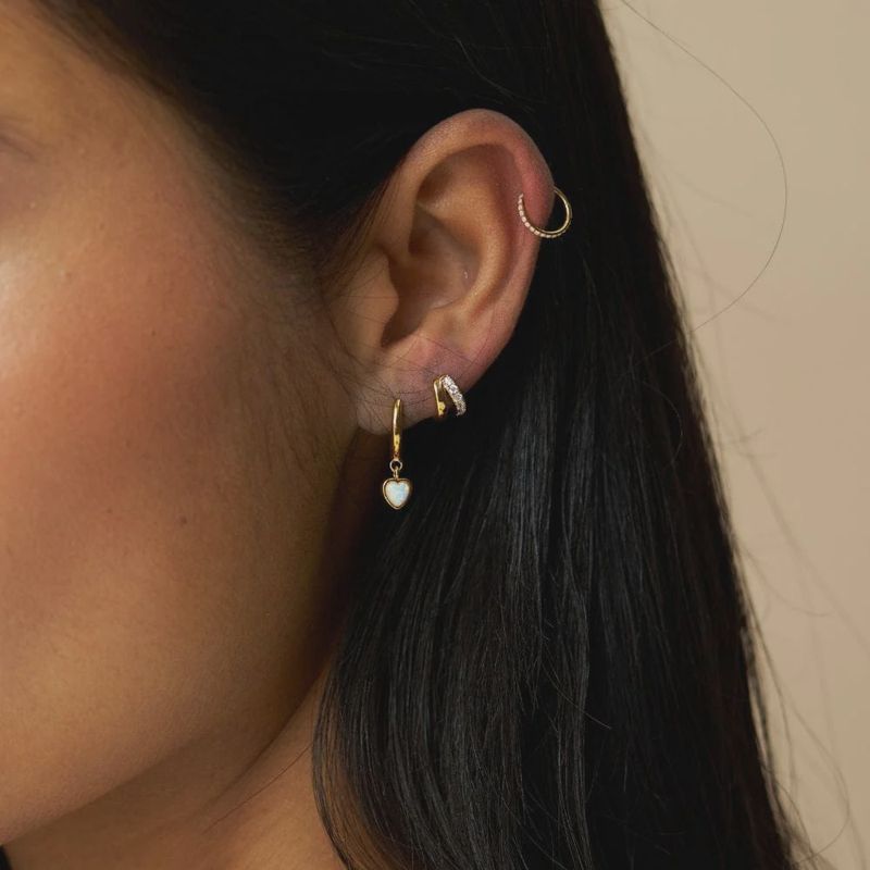 Opal heart drop huggie earrings gold