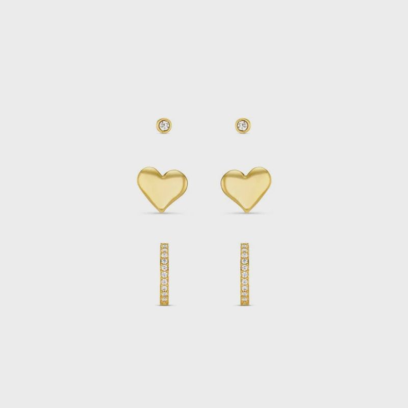Molten heart and pave hoop earring set gold
