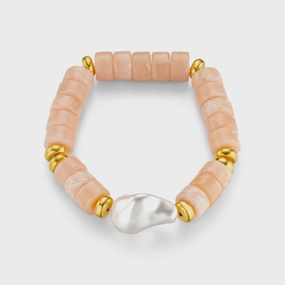 Pearl and bead bracelet coral