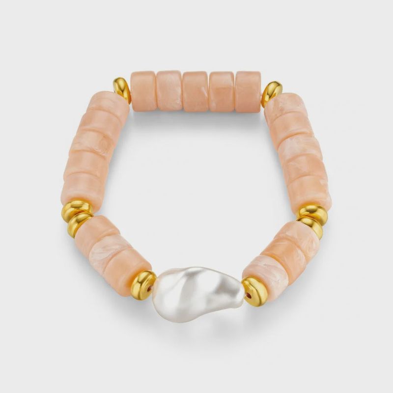 Pearl and bead bracelet coral