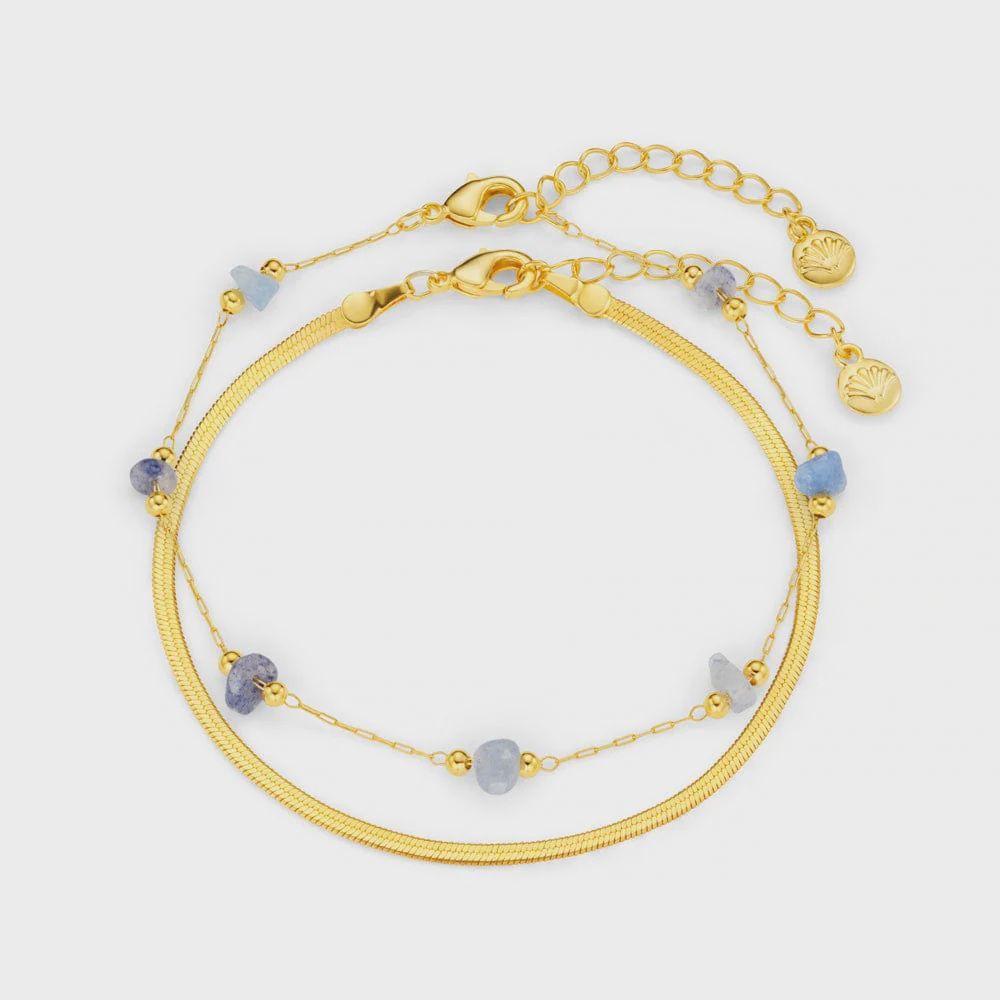 Gold and blue sodalite bracelet set