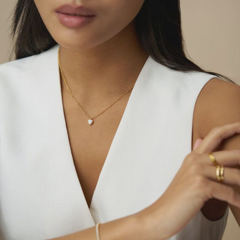 Opal heart charm necklace gold
