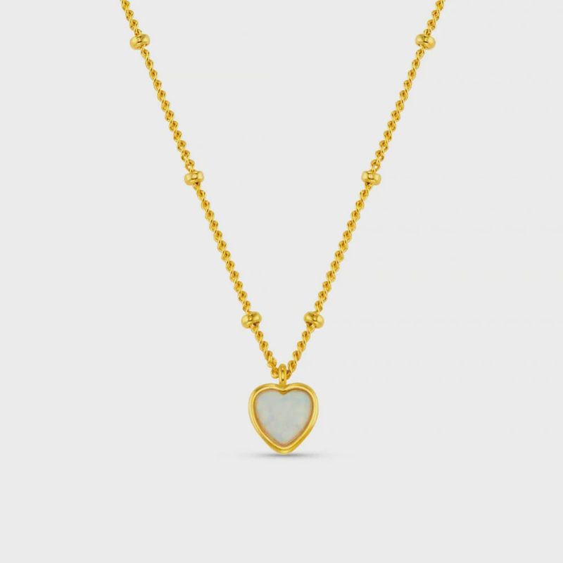 Opal heart charm necklace gold