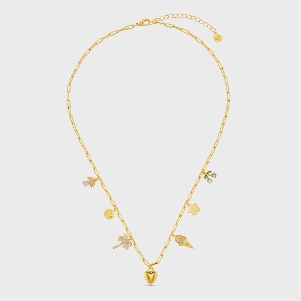 Mixed eclectic pave charm necklace gold