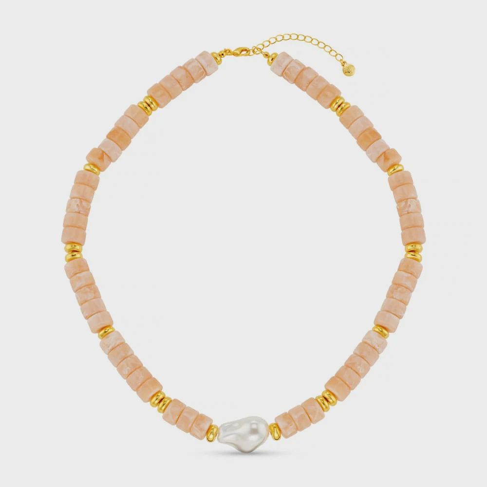 Pearl and bead necklace coral