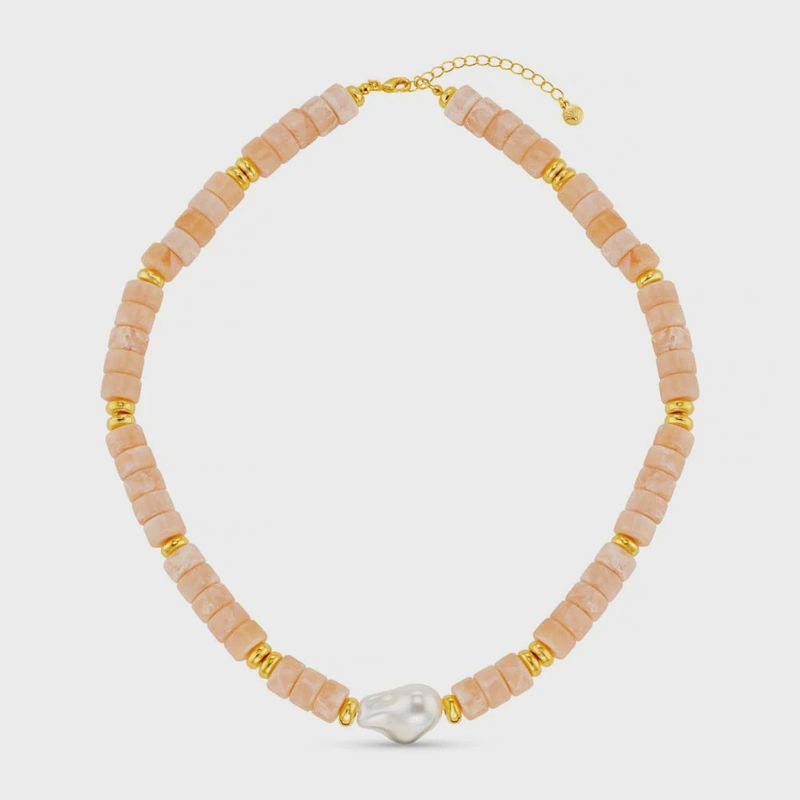 Pearl and bead necklace coral