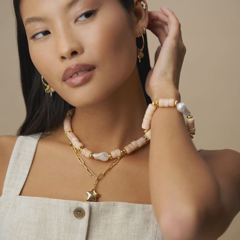 Pearl and bead necklace coral