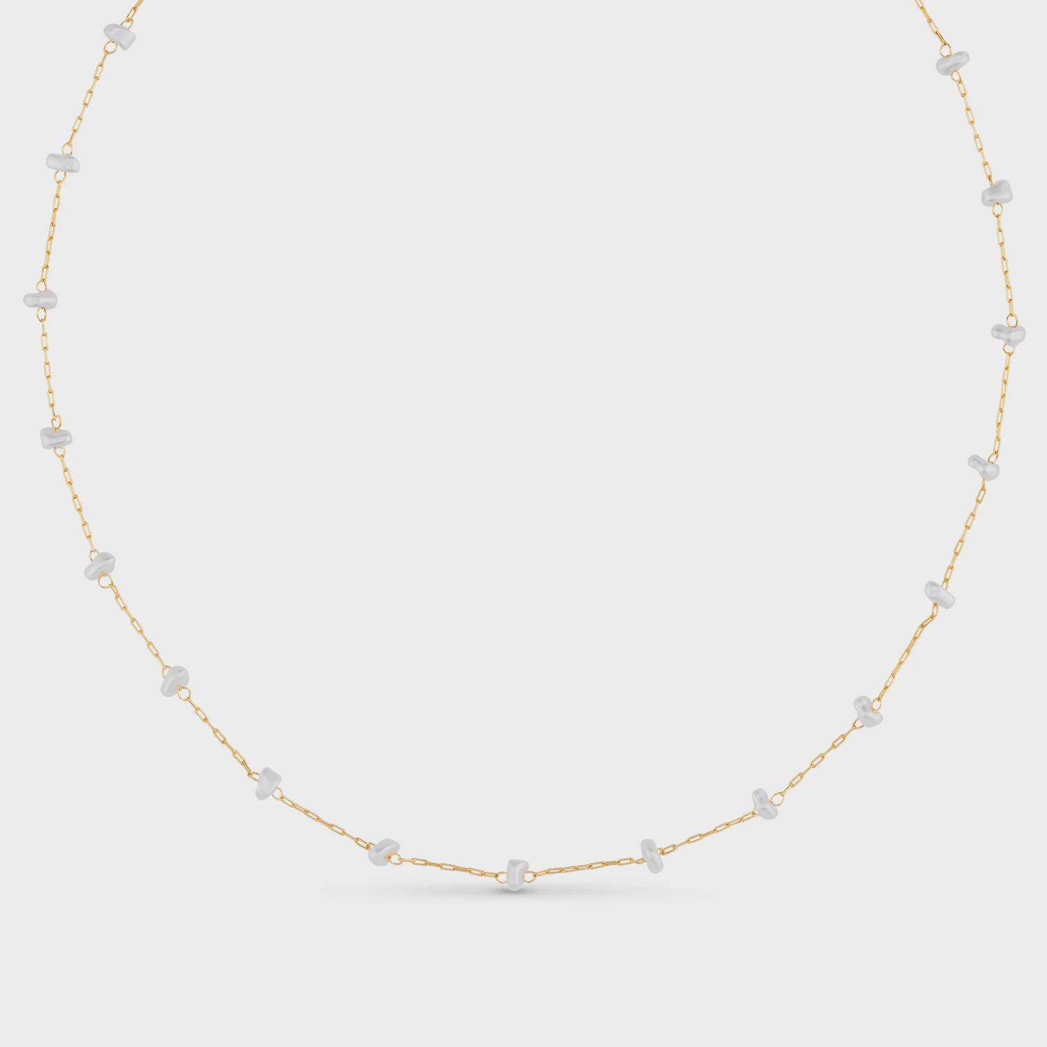 Pearl stationed chain necklace gold