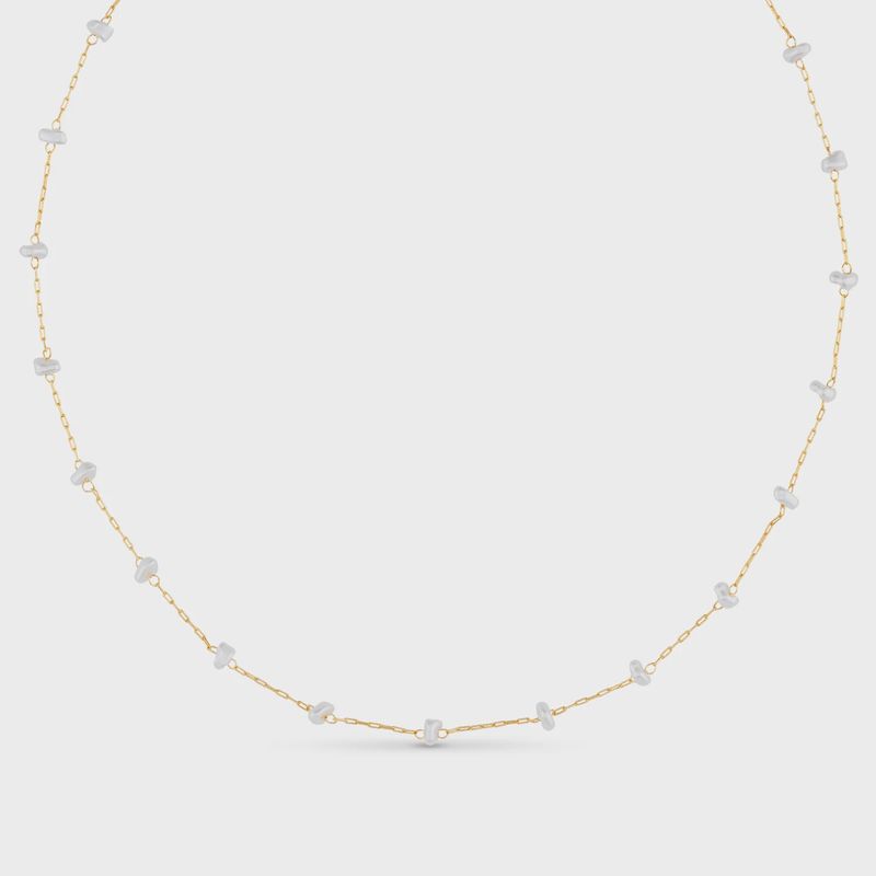 Pearl stationed chain necklace gold
