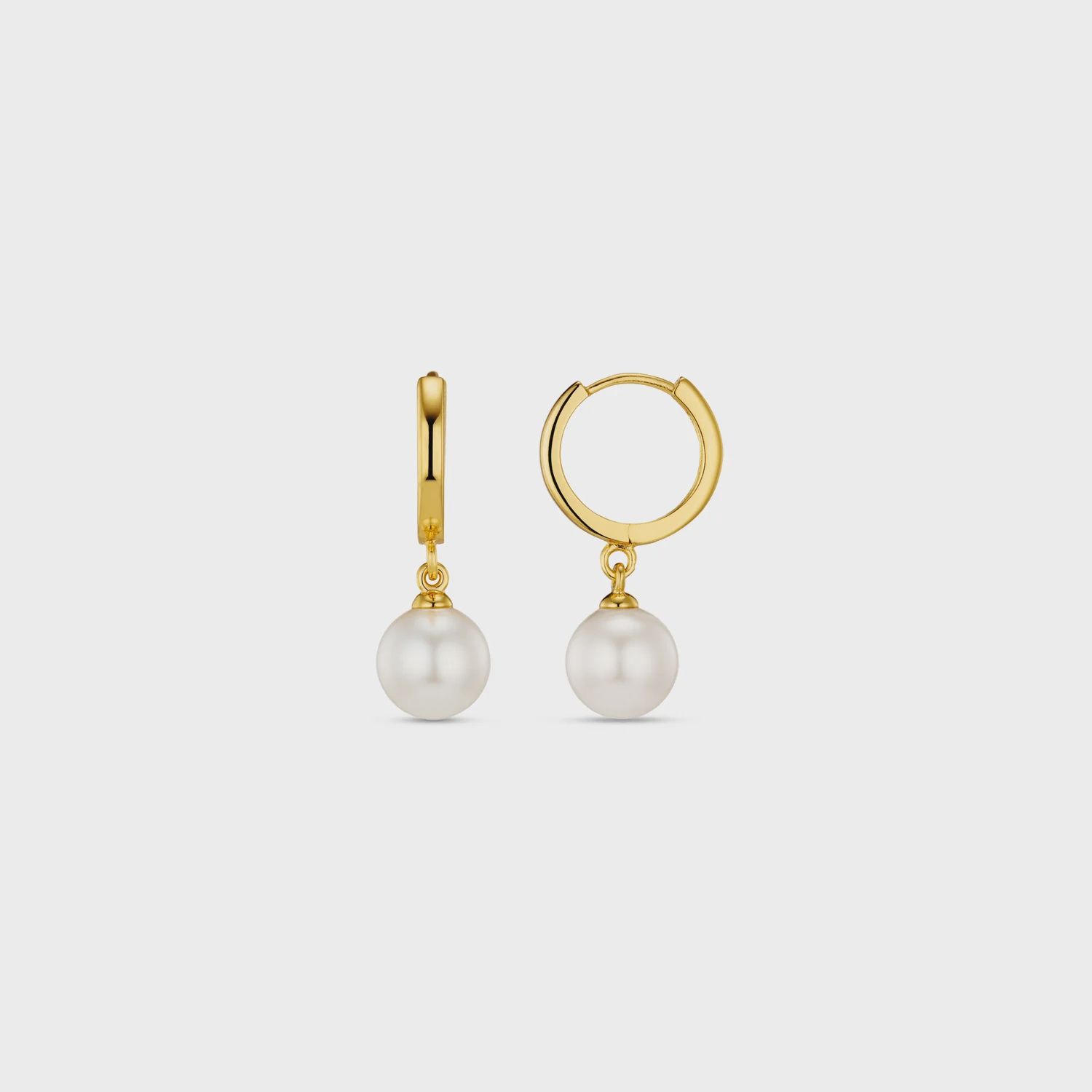 Pearl drop huggie hoop earrings gold