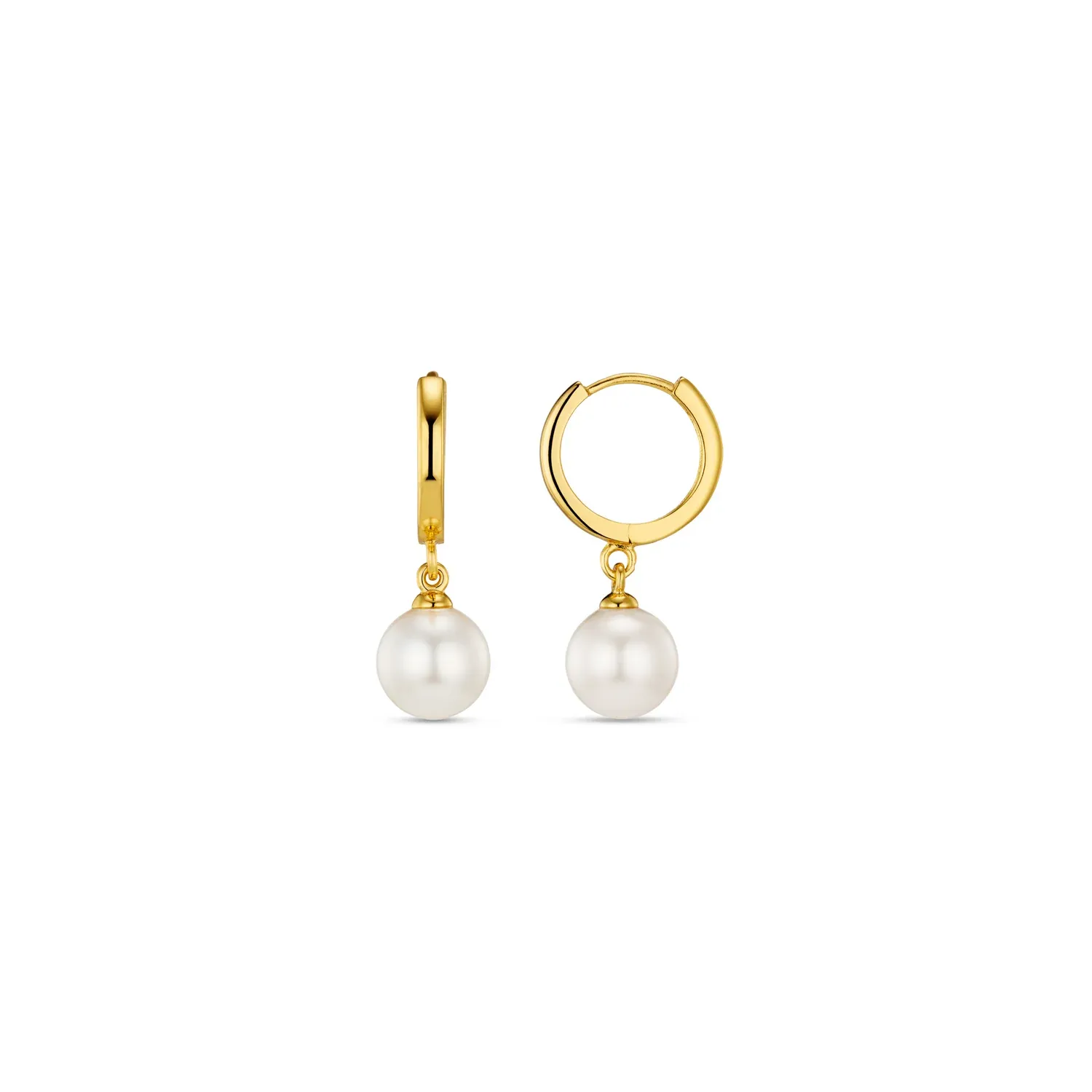Pearl drop huggie hoop earrings gold