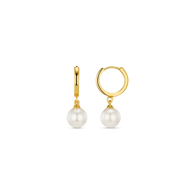 Pearl drop huggie hoop earrings gold