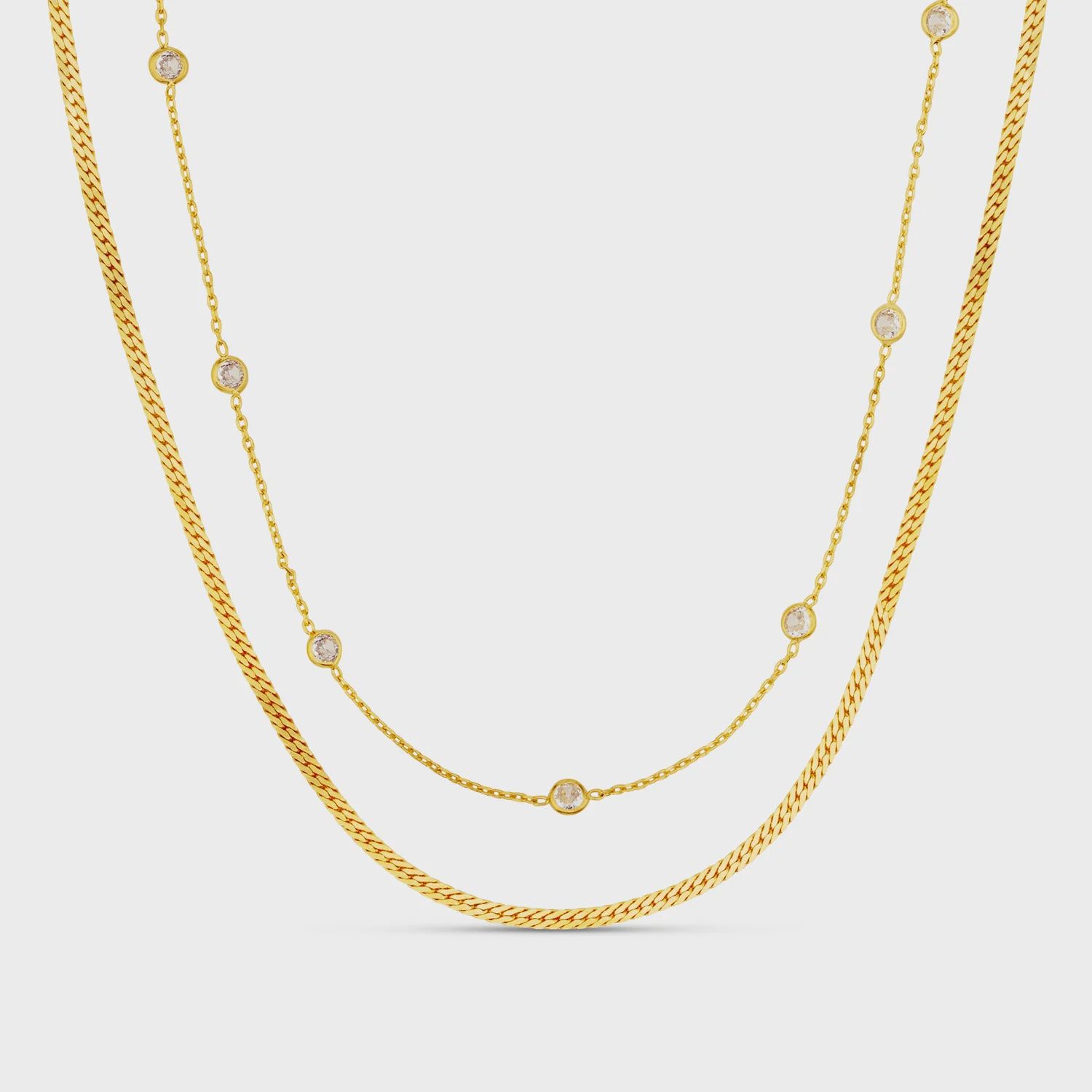 Crystal and snake 2-row necklace gold