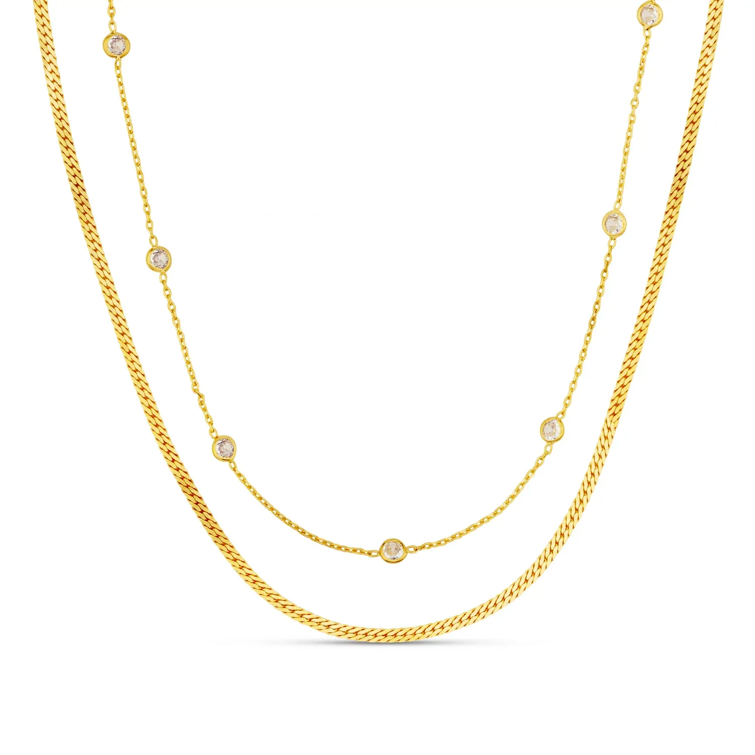 Crystal and snake 2-row necklace gold