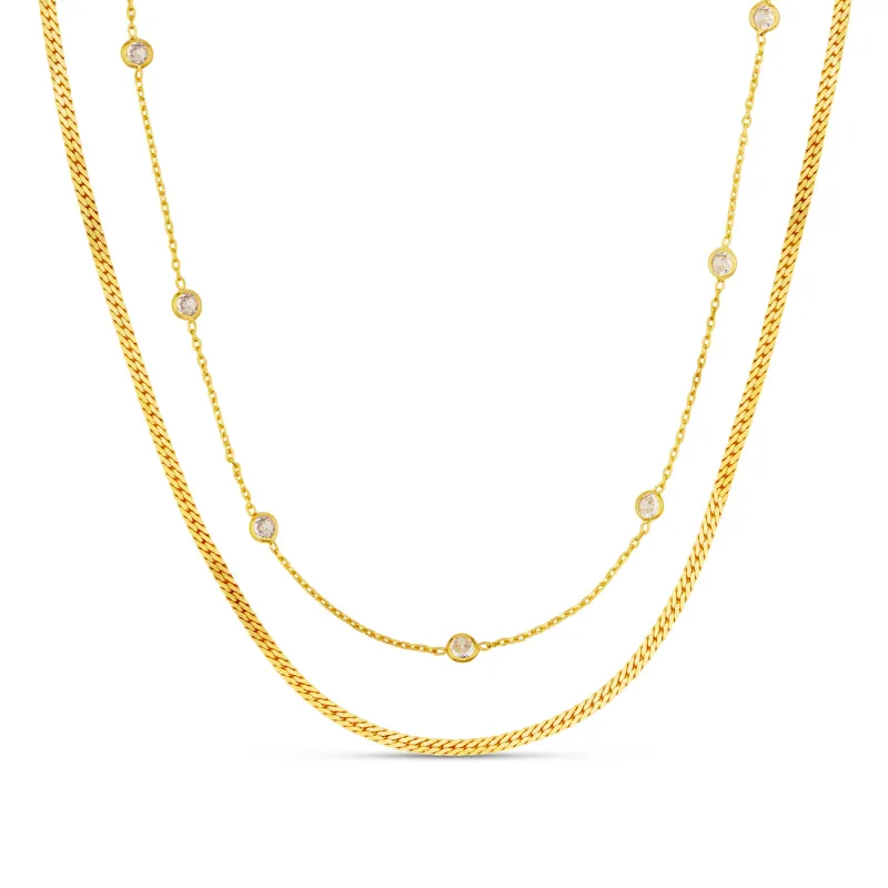 Crystal and snake 2-row necklace gold