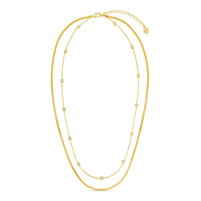 Crystal and snake 2-row necklace gold