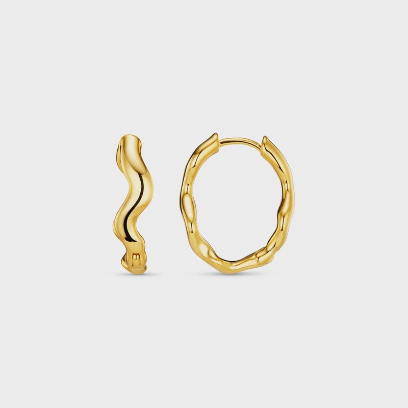 Organic wave hoop earrings gold
