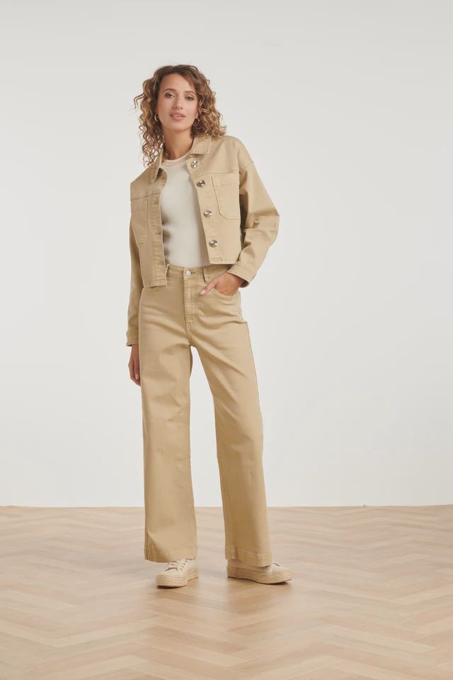 High waisted wide leg jeans beige