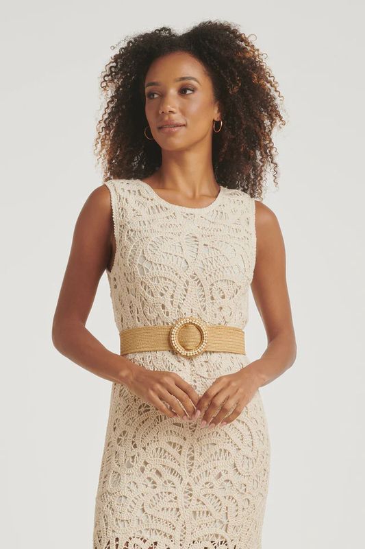 Stretch belt with beads beige