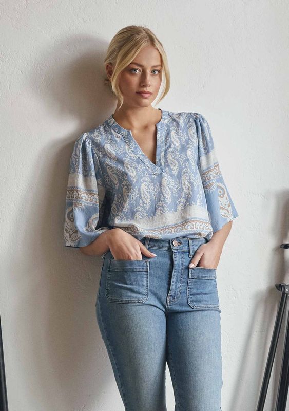 Ane paisley printed blouse light blue