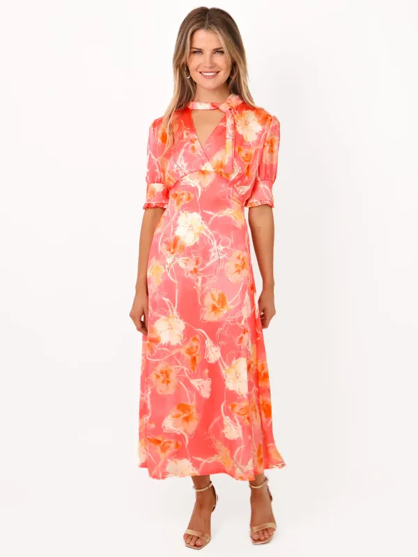 Kimber midi dress coral orange