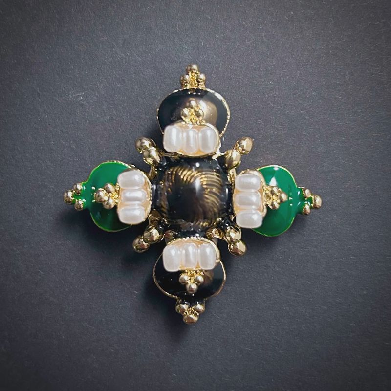 Enamel &amp; Baroque Pearl Maltese Cross Pendant and Brooch in Gold